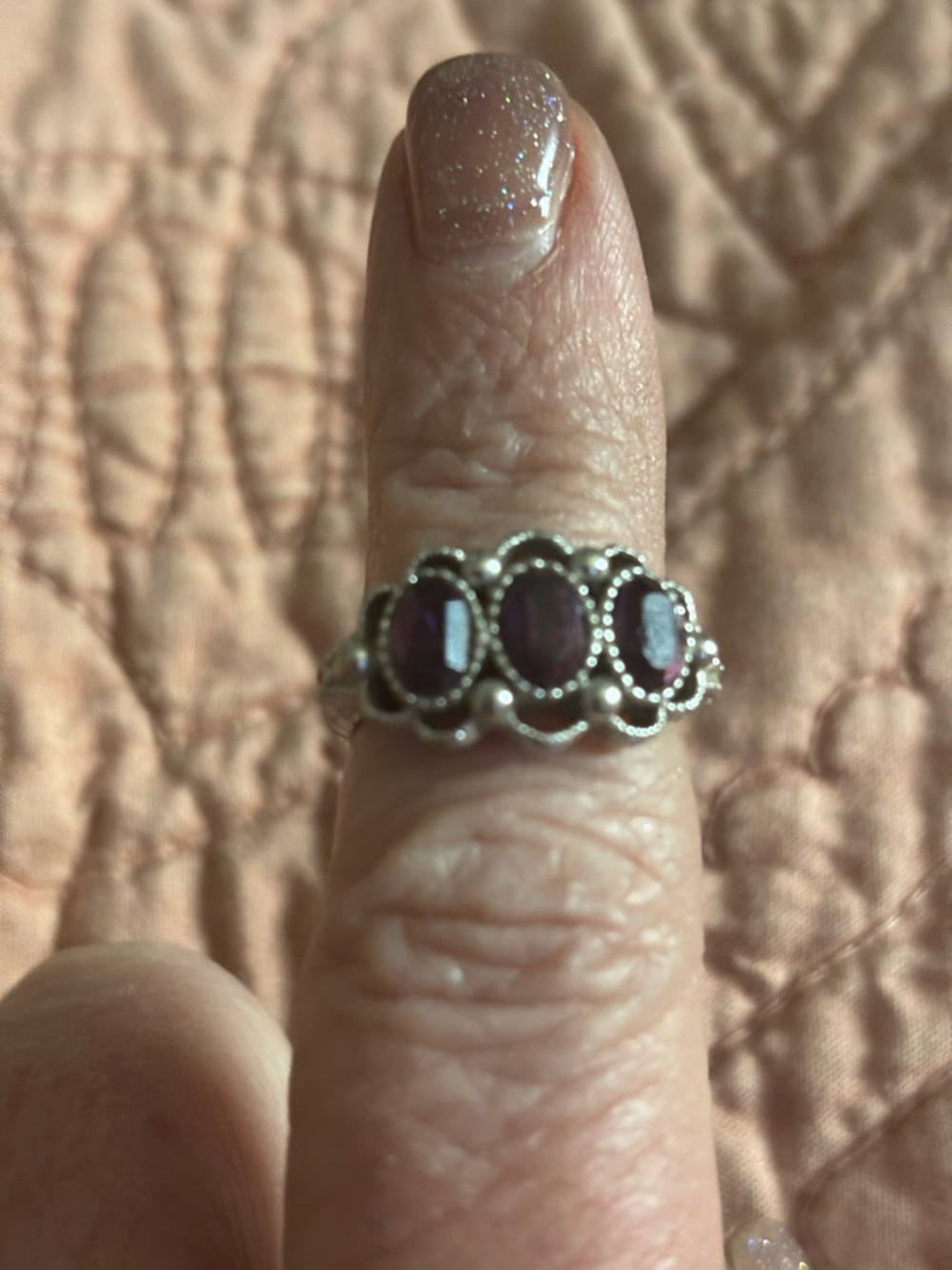 Avon Silver Ring with Amethyst  Oval Stones